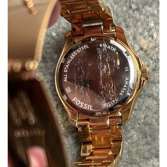 Fossil Men’s Stainless Steel Chronograph Watch Gold Tone Blue Dial Box Xtra Link - Picture 4 of 16